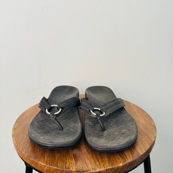 Vionic Tide Aloe Black Leather Thong Sandals Women’s Size 10 - Picture 3 of 7